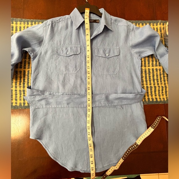LAUREN RALPH LAUREN Relaxed Fit Belted Linen Shirt Copen Blue XS - Picture 12 of 13